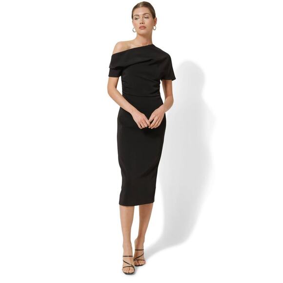 NWT Line and Dot Black One Shoulder Midi Dress Size XS - Picture 1 of 9